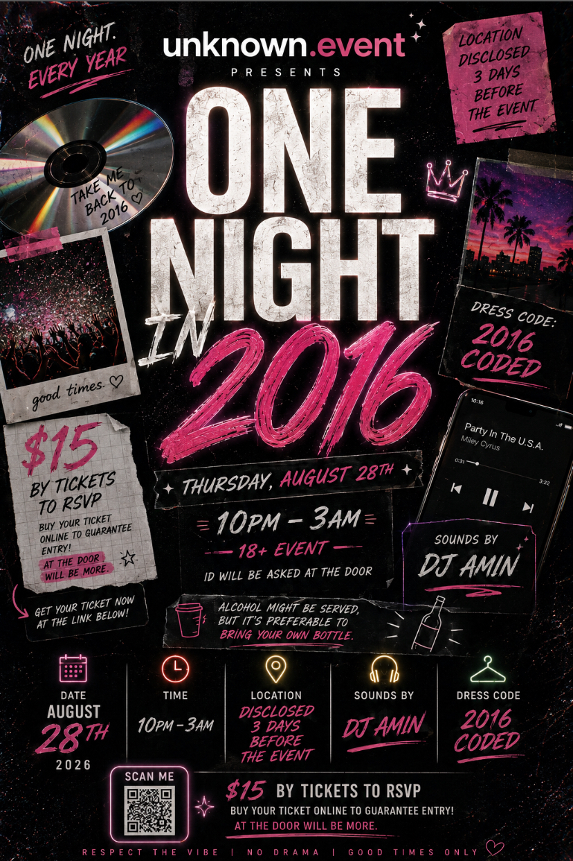 Unknown Annual — One Night in 2016 event poster
